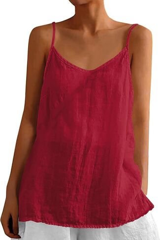 Womens Tank Tops Summer Casual Sleeveless V Neck Camisole Loose Fit Spaghetti Strap Cami Shirts in Saudi Arabia