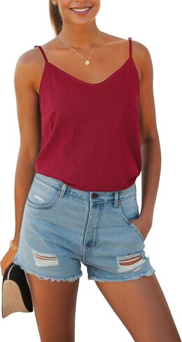 Womens Tank Tops Summer Casual Sleeveless V Neck Camisole Loose Fit Spaghetti Strap Cami Shirts in Saudi Arabia