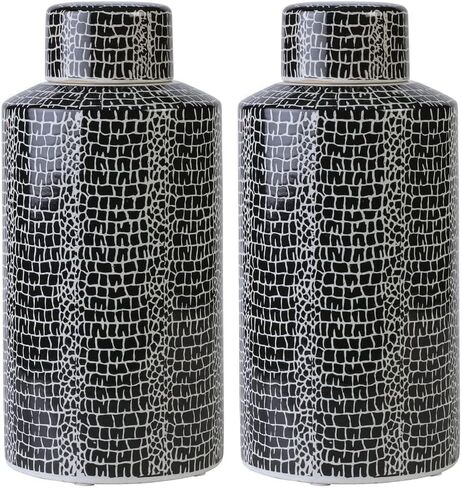 Mikasa Blue Crackle Canister ، تخزين الأدوات المنزلية الصغيرة أو عرض الأزهار فو ، بالأبيض والأسود in Kuwait