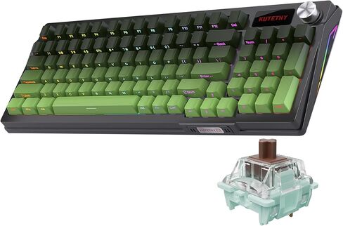 Kutethy Ky95 Series اللوحة اللاسلكية للألعاب الميكانيكية ، مفاتيح Gateron Brown مسبقًا ، 98 ٪ من Gasket Hot Swappable RGB Side PBT Keycaps Keycaps (Tea Green ، Jade 3.0 Brown Switch) in Kuwait