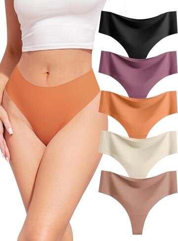 voenxe Seamless Women Underwear Thongs,High Waisted Ladies No Show Panties Line,Invisible Comfy Workout Undies,Soft,5-Pack in Saudi Arabia