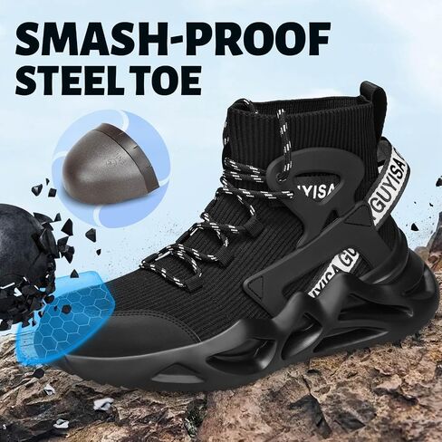 Men's Black Steel Toe Work Shoes, Industrial & Construction Shoes, Casual, Size 13 in Saudi Arabia