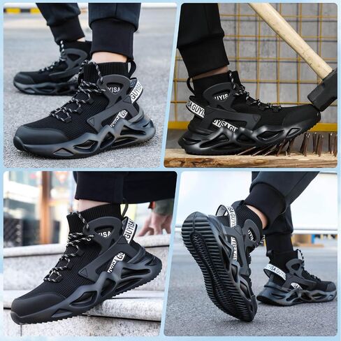 Men's Black Steel Toe Work Shoes, Industrial & Construction Shoes, Casual, Size 13 in Saudi Arabia