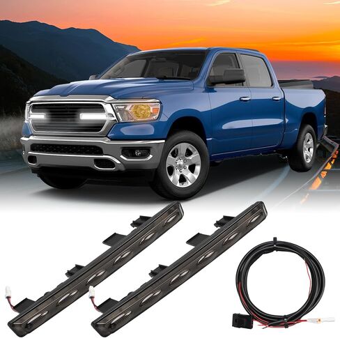 زوج من مصابيح الشبكة الأمامية LED متوافقة مع 2019-2024 Dodge RAM 1500 ، مصباح مصبغة خارجي مقاوم للماء مع مجموعة تسخير الأسلاك ، مصبوب المبرد لاتغال لارامي البوق الكبير لارامي in Saudi Arabia