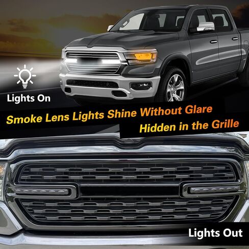 زوج من مصابيح الشبكة الأمامية LED متوافقة مع 2019-2024 Dodge RAM 1500 ، مصباح مصبغة خارجي مقاوم للماء مع مجموعة تسخير الأسلاك ، مصبوب المبرد لاتغال لارامي البوق الكبير لارامي in Saudi Arabia