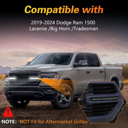 زوج من مصابيح الشبكة الأمامية LED متوافقة مع 2019-2024 Dodge RAM 1500 ، مصباح مصبغة خارجي مقاوم للماء مع مجموعة تسخير الأسلاك ، مصبوب المبرد لاتغال لارامي البوق الكبير لارامي in Saudi Arabia