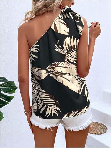 Milumia Women's Floral Bow Tie One Shoulder Tank Top Boho Summer Sleeveless Blouse Tops in Kuwait