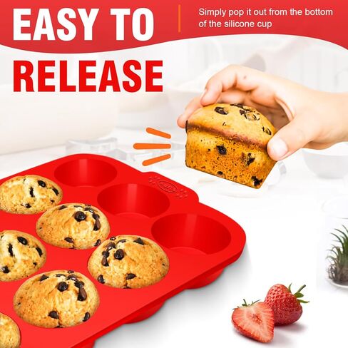 Walfos Muffin Pan Set - 12 Cups Regular Silicone Cupcake Pan, Non-stick and BPA Free, Great for Making Muffin Cakes, Tart, Fat Bombs - Dishwasher Safe, 2-Piece in Kuwait