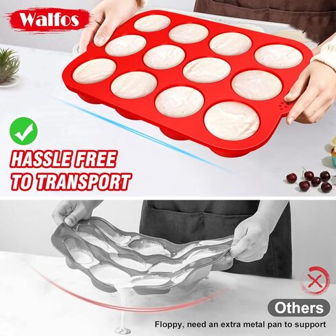 Walfos Muffin Pan Set - 12 Cups Regular Silicone Cupcake Pan, Non-stick and BPA Free, Great for Making Muffin Cakes, Tart, Fat Bombs - Dishwasher Safe, 2-Piece in Kuwait