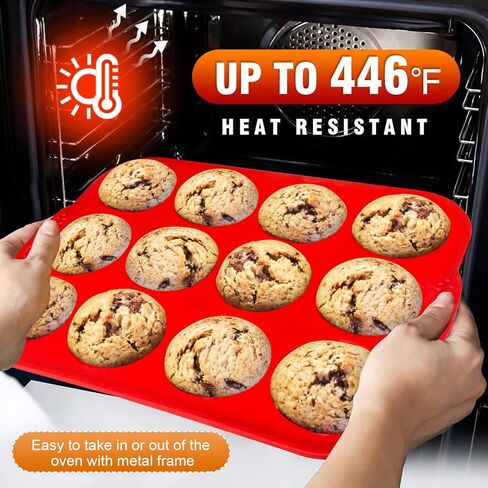 Walfos Muffin Pan Set - 12 Cups Regular Silicone Cupcake Pan, Non-stick and BPA Free, Great for Making Muffin Cakes, Tart, Fat Bombs - Dishwasher Safe, 2-Piece in Kuwait