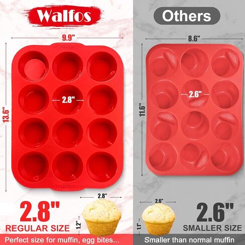 Walfos Muffin Pan Set - 12 Cups Regular Silicone Cupcake Pan, Non-stick and BPA Free, Great for Making Muffin Cakes, Tart, Fat Bombs - Dishwasher Safe, 2-Piece in Kuwait