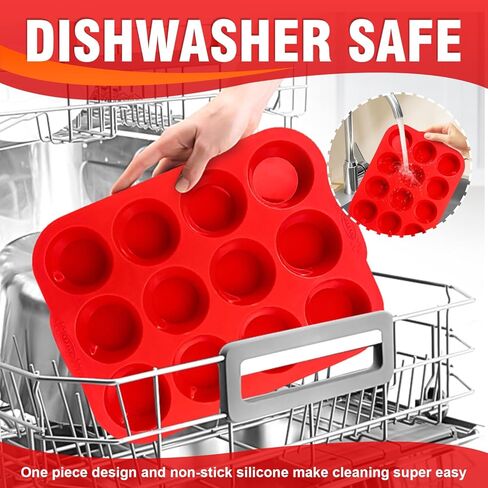 Walfos Muffin Pan Set - 12 Cups Regular Silicone Cupcake Pan, Non-stick and BPA Free, Great for Making Muffin Cakes, Tart, Fat Bombs - Dishwasher Safe, 2-Piece in Kuwait