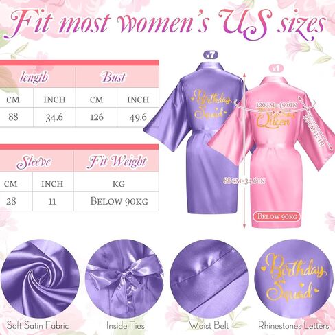 Coume 48 Pcs Women Birthday Party Robe Set Champagne Birthday Queen Squad Robe Sunglasses Scrunchie Headbands White Comb Bag for Spa Party in Saudi Arabia