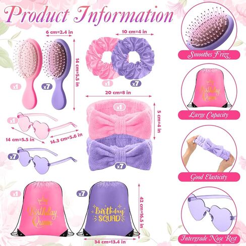 Coume 48 Pcs Women Birthday Party Robe Set Champagne Birthday Queen Squad Robe Sunglasses Scrunchie Headbands White Comb Bag for Spa Party in Saudi Arabia