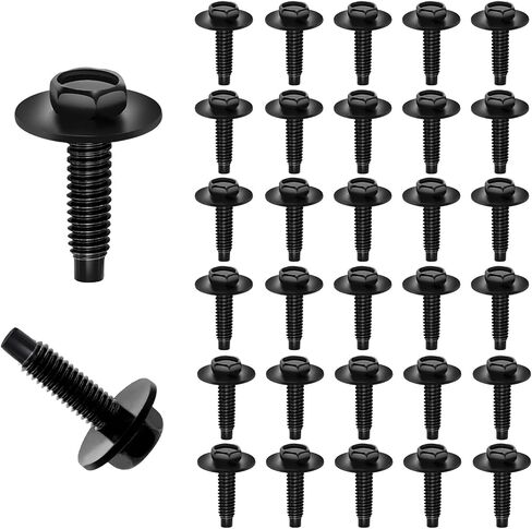 【ترقية】 50 pcs m6-1.0 × 25mm hex hex sems bodts w/dog point for gm ford chrysler-black m6x1.0 body bodts for car deals ، kit stitener kit for plangers ، fenders ، splash Shield in Kuwait