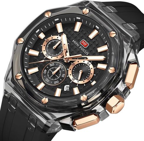 MASTOP Men Watches Multifunction Transparent Analog Display Orange Silicone Strap Calendar Chronograph Luminous Quartz Waterproof Trend Wrist Watches for Men Colorful Cool Dress Watch in Saudi Arabia