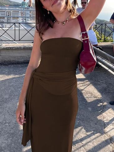 Women's Bodycon Long Dresses Strapless Tube Top Side Slit Maxi Dress in Saudi Arabia