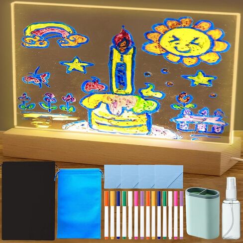 5.9 x 5.9 Inch Warm LED Message Memo Note Board, Acrylic Clear White Desktop Light Up Dry Erase Drawing Writing Board with Stand for Office/Home/Bedroom/Kitchen in Kuwait