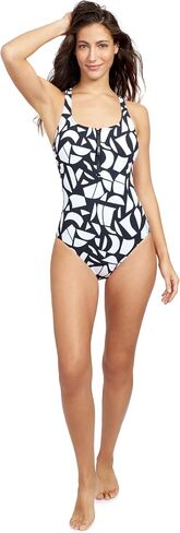 Gottex Women's Free Sport Geo Club Round Neck One Piece Swimsuit with Zip in Saudi Arabia