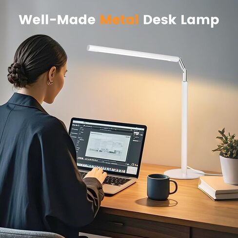 Metal Desk Lamp with USB Port - Foldable Modern Table Lamp with Timer, 4 Color & 6 Brightness Adjustable Desktop Reading Light, Dimmable Eye-Caring Task Lamp for Office Bedroom Study, Silver in Kuwait