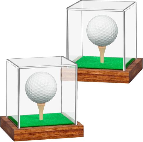 Hooqict Golf Ball Display Case Clear Acrylic Golf Ball Memorabilia Display Case with Wood Base and Grass Pad Ball Holder Stand Display Cube Single Golf Collection Box in Saudi Arabia