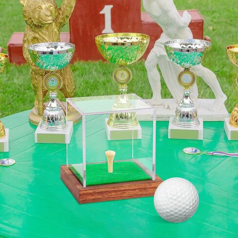 Hooqict Golf Ball Display Case Clear Acrylic Golf Ball Memorabilia Display Case with Wood Base and Grass Pad Ball Holder Stand Display Cube Single Golf Collection Box in Saudi Arabia