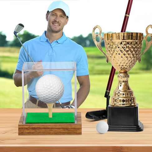 Hooqict Golf Ball Display Case Clear Acrylic Golf Ball Memorabilia Display Case with Wood Base and Grass Pad Ball Holder Stand Display Cube Single Golf Collection Box in Saudi Arabia