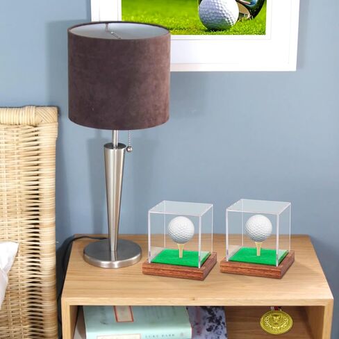 Hooqict Golf Ball Display Case Clear Acrylic Golf Ball Memorabilia Display Case with Wood Base and Grass Pad Ball Holder Stand Display Cube Single Golf Collection Box in Saudi Arabia