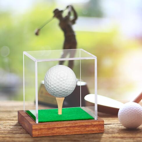Hooqict Golf Ball Display Case Clear Acrylic Golf Ball Memorabilia Display Case with Wood Base and Grass Pad Ball Holder Stand Display Cube Single Golf Collection Box in Saudi Arabia