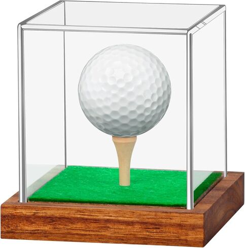 Hooqict Golf Ball Display Case Clear Acrylic Golf Ball Memorabilia Display Case with Wood Base and Grass Pad Ball Holder Stand Display Cube Single Golf Collection Box in Saudi Arabia