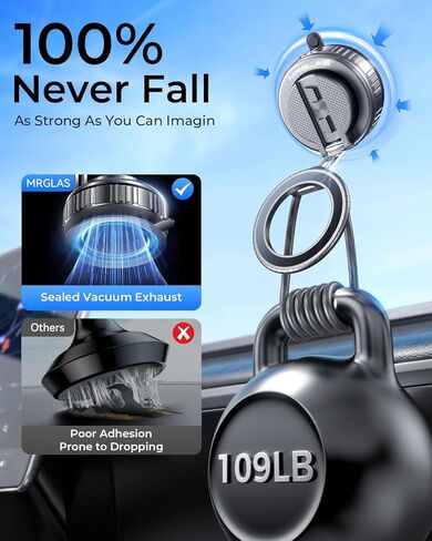 MRGLAS 2025 Upgraded 360° Rotation Vacuum Magnetic Phone Holder Stand,for Magsafe Suction Cup Phone Mount [89+LBS Strongest Suction & Magnetic] Adjustable Swivel Lock, for Your Car/Gym/Mirror/Kitchen in Kuwait
