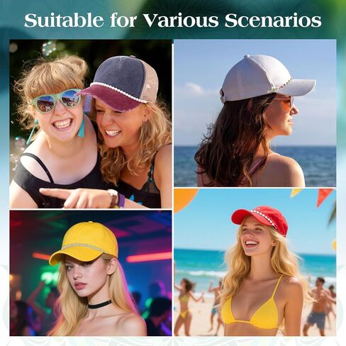 Wurosi 14 Pcs Trucker Hat Chains, Bulk Trucket Hat Charms Chains for Women Men, Bill Decoration DIY Metal/Turquoise/Pearl/Flower Chains Charms for Mesh Baseball Cap Trucker Hat in Kuwait