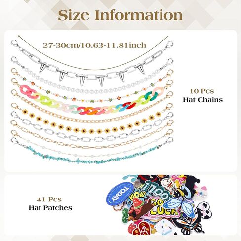 Wurosi 14 Pcs Trucker Hat Chains, Bulk Trucket Hat Charms Chains for Women Men, Bill Decoration DIY Metal/Turquoise/Pearl/Flower Chains Charms for Mesh Baseball Cap Trucker Hat in Kuwait
