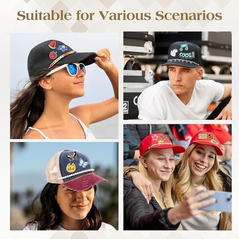 Wurosi 14 Pcs Trucker Hat Chains, Bulk Trucket Hat Charms Chains for Women Men, Bill Decoration DIY Metal/Turquoise/Pearl/Flower Chains Charms for Mesh Baseball Cap Trucker Hat in Kuwait