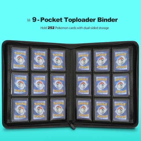 Toploader Binder, Oversized 9 Pocket 252 Top loaders Holder with Side-Loading Sleeves for Trading Cards in 3" x 4" Toploader (Black) in Saudi Arabia
