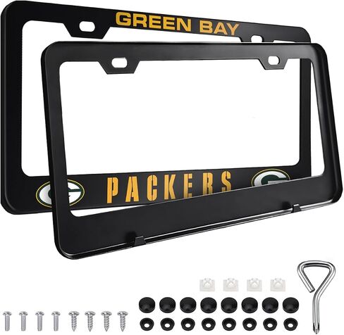 2PCS Black License Plate Frames, Car License Plate Bracket Holder, Premium Aluminum Alloy Weather Proof License Plate Covers with Screw Caps Cover Set Car Accessories in Saudi Arabia