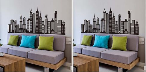 Black City Skyline Wall Stickers - City Building Silhouette Wall Decals - Boys Nursery Kids Bedroom Living Room Wall Decor in Saudi Arabia