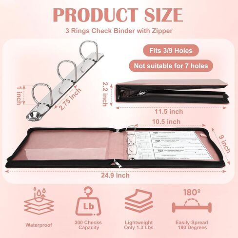 3 Rings Check Binder with Zipper PU Leather 1 Inch D Ring Business Check Holder 9" x11 1/4" Checkbook Organizer for 300 Receipts 3 or 9 Holes Checks End Stub Deskbook Checks（Dark Brown） in Kuwait
