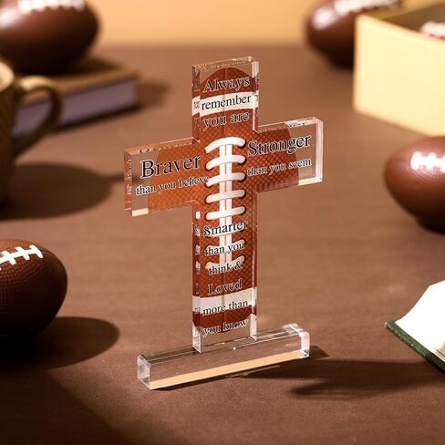 Seeloowy الاكريليك كرة القدم الصليب الهدايا اكسسوارات كرة القدم للرجال ملهمة كرة القدم الصليب الهدايا مع آية الكتاب المقدس كرة القدم هدايا الكتاب الديني لمحبي لاعبي كرة القدم in Kuwait