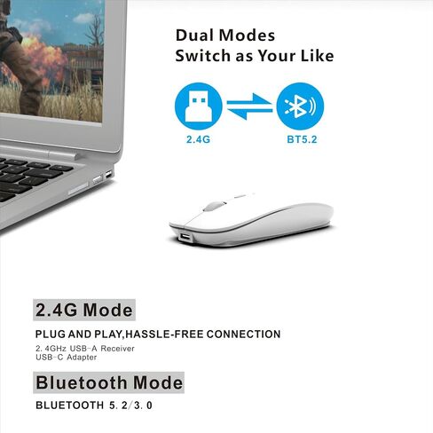 Bluetooth Rechargeable Mouse for iPad Air/iPad Pro/Laptop/Tablet/iPhone/PC, (Not for Mac,MacBook) Silver in Saudi Arabia