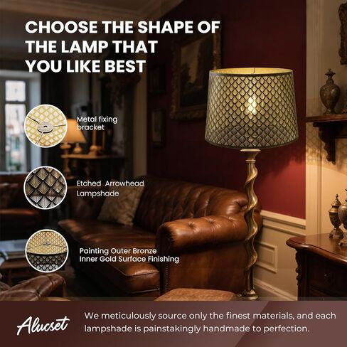 Large Lampshades Set of 2 Drum Lamp Shades 15" Top X 15" Bottom X 12" High, Large Lamp Shade Spider Fitter Brown Lampshades Come with 10" Height Gold Lamp Shade Holder Set of 2 Easy Assembly Required in Kuwait