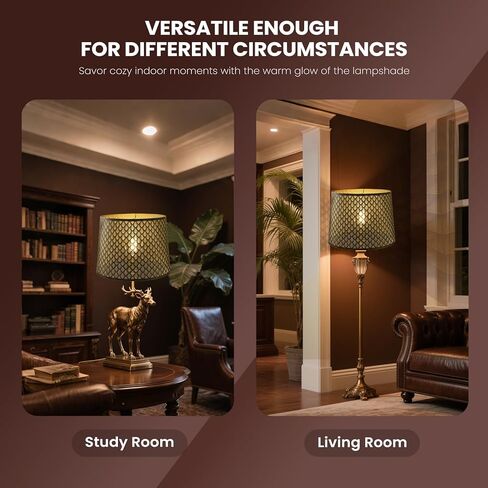 Large Lampshades Set of 2 Drum Lamp Shades 15" Top X 15" Bottom X 12" High, Large Lamp Shade Spider Fitter Brown Lampshades Come with 10" Height Gold Lamp Shade Holder Set of 2 Easy Assembly Required in Kuwait