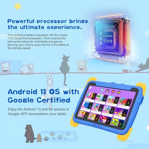 C idea 7 inches Tablet for Kids Age 3-7,Android 13 Kids Tablet, Pre-Installed Learning Educational Apps Todder Tablet, HD IPS Screen for Eye Protection,BT, WiFi, Dual Camera, Gift for Kids (Blue) in Saudi Arabia