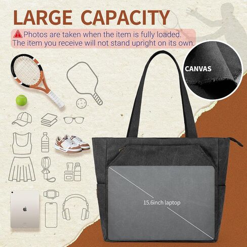 SMRITI Tennis Tote Bag Canvas, Large Sports Handbag Tennis Racket Bag for Women, Portable Tennis Racquet Shoulder Bag for Badminton, Pickleball, Padel in Kuwait