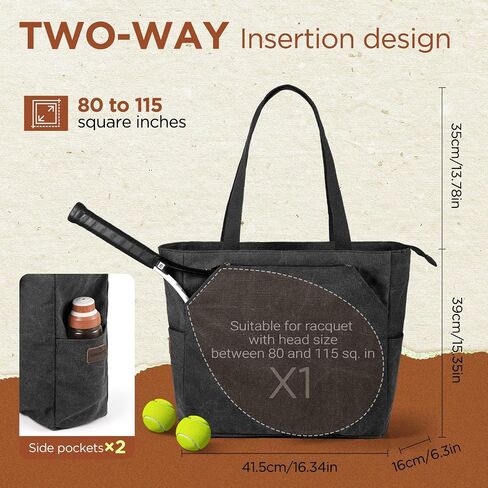 SMRITI Tennis Tote Bag Canvas, Large Sports Handbag Tennis Racket Bag for Women, Portable Tennis Racquet Shoulder Bag for Badminton, Pickleball, Padel in Kuwait