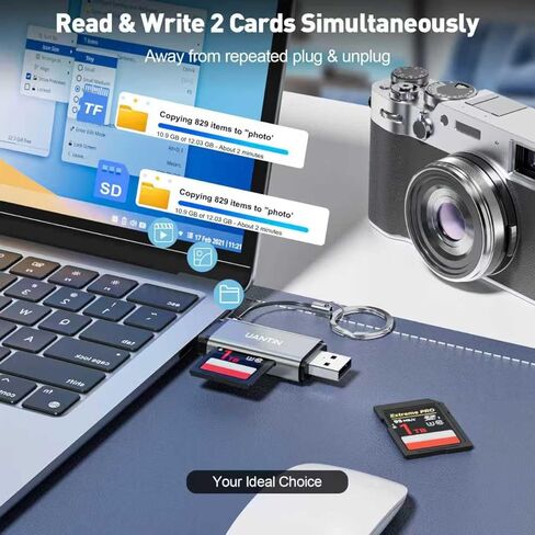 SD Card Reader USB C, High-Speed Dual Slot Memory Card Reader, USB 3.0 to Micro SD Card Adapter for SD/MicroSD/SDHC/SDXC/MMC, Compatible with iPhone 16, MacBook Pro/Air, iPad Pro, Galaxy - Grey in Kuwait