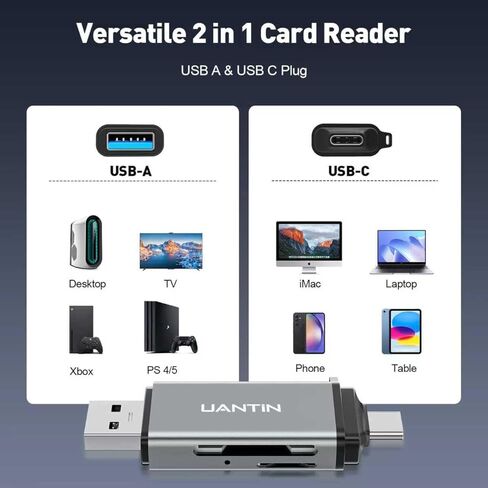 SD Card Reader USB C, High-Speed Dual Slot Memory Card Reader, USB 3.0 to Micro SD Card Adapter for SD/MicroSD/SDHC/SDXC/MMC, Compatible with iPhone 16, MacBook Pro/Air, iPad Pro, Galaxy - Grey in Kuwait
