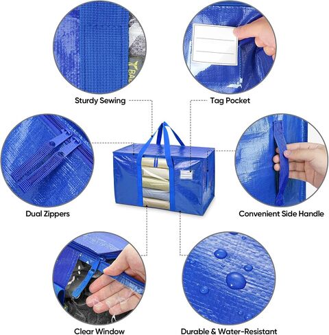 BALEINE 6-Pack Oversized Moving Bags with Reinforced Handles, Heavy-Duty Storage Tote for Clothes, Moving Supplies (Royal Blue, 6-Pack) in Saudi Arabia