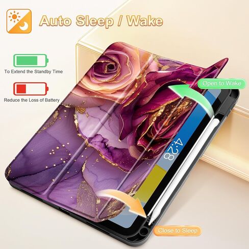 Mektron Case for 2025 iPad 11 inch A16 11th Gen Fit iPad 10th Generation 10.9 inch 2022, Tablet Cover with Trifold Stand + Pencil Holder + Auto Wake/Sleep + TPU Back Cover, Watercolor FlowerC328 in Kuwait