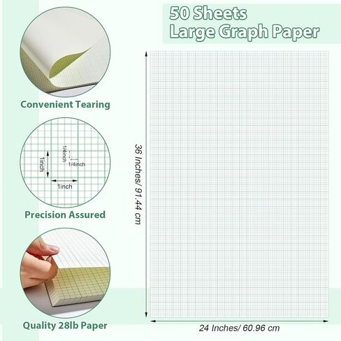 gisgfim 50 Sheets Large Graph Paper 24 x 36 In Graph Paper Pad 1/4 In Ruled Large Grid Paper Sheet Blueprint Paper Engineering Paper Poster Paper for Architect Designer Mathematician Draftsman in Kuwait